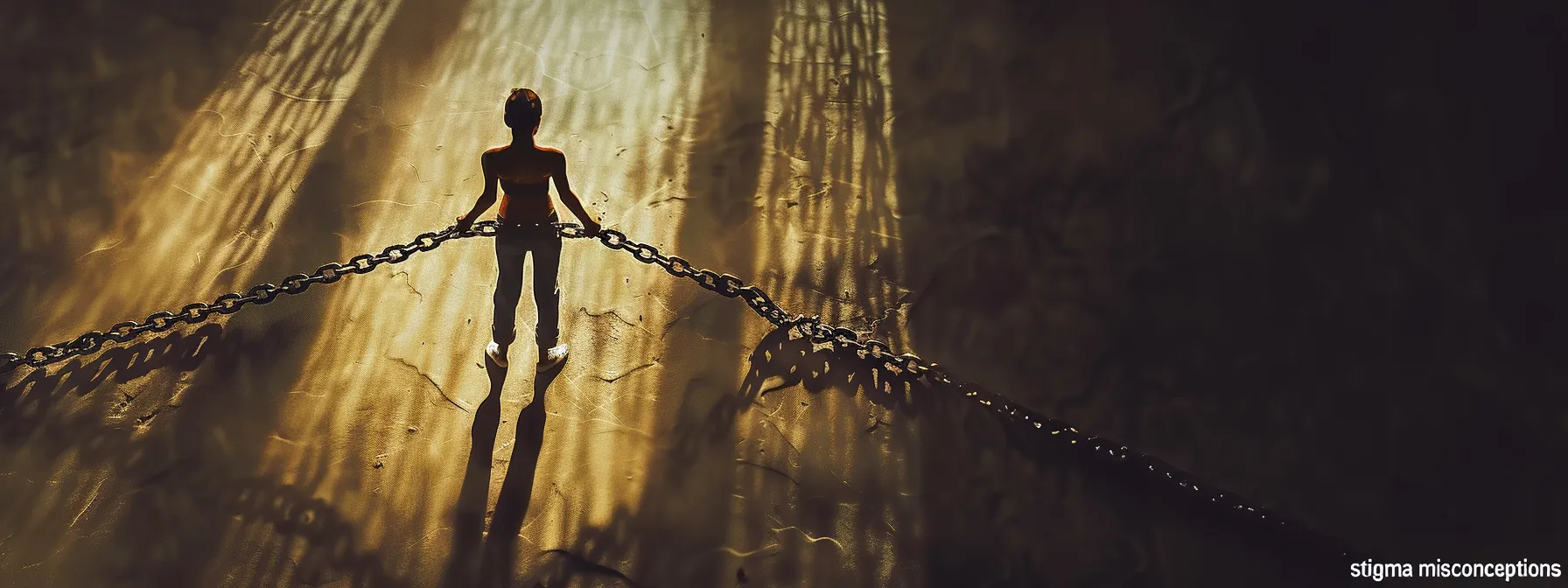 a person standing confidently, breaking chains labeled