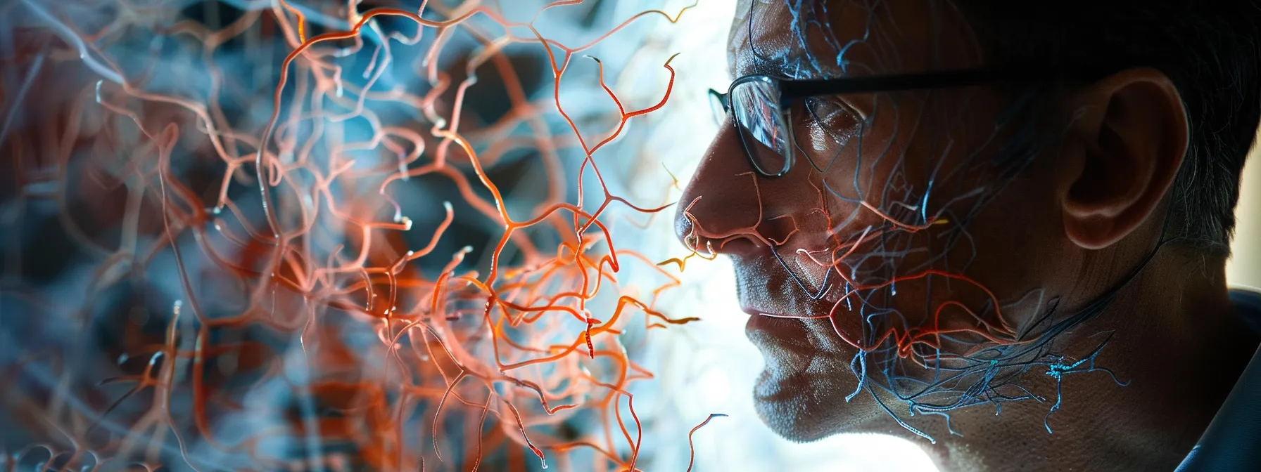 a psychiatrist observing a tangled web of thoughts and emotions, dissecting the intricate patterns in a patient with bipolar disorder.