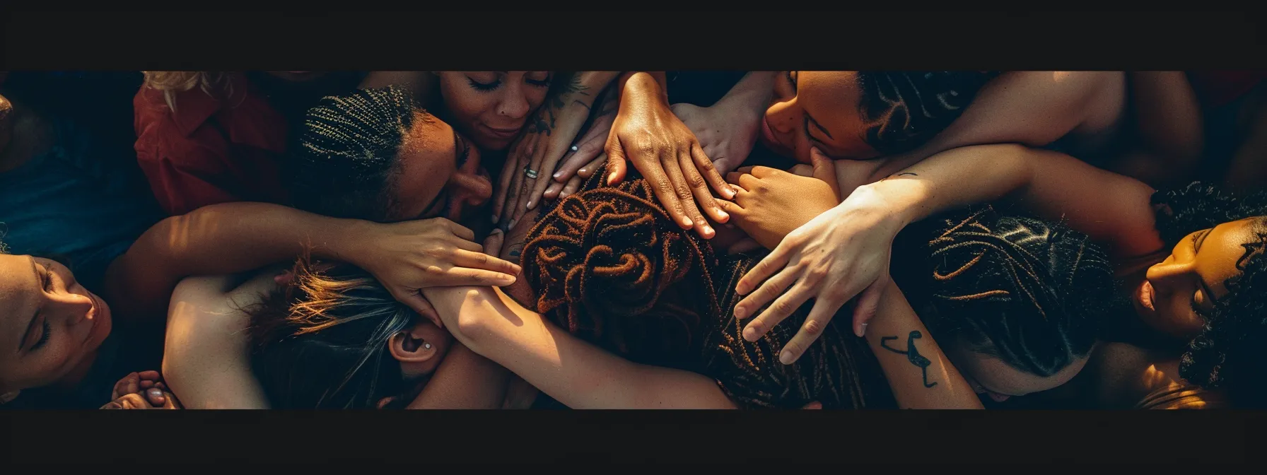 a diverse group of individuals embracing each other in a circle, symbolizing a strong and interconnected support system for mental health.
