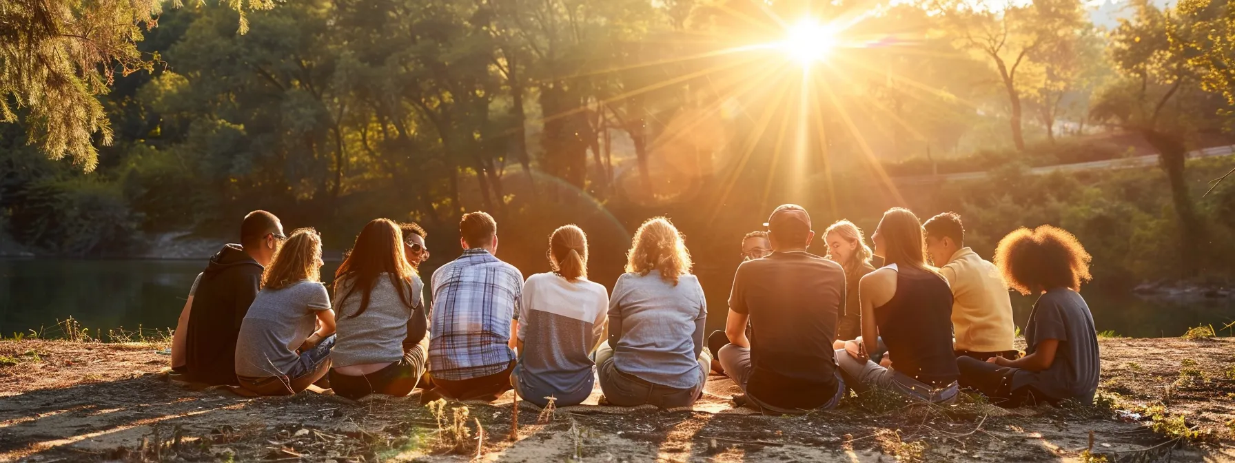 a diverse group of individuals seated in a sunlit circle, each expressing emotions of support and connection, embodies the transformative power of group therapy, set against a soft, calming backdrop of nature.