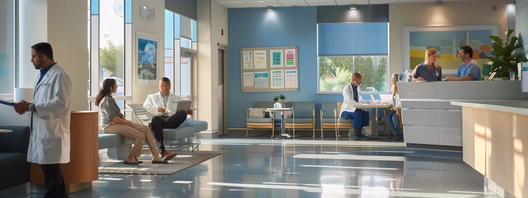 a focused group of healthcare professionals and patients engage in a dynamic rehabilitation planning session within a modern, well-lit office, surrounded by motivational charts and goal-setting materials that emphasize the journey of recovery.