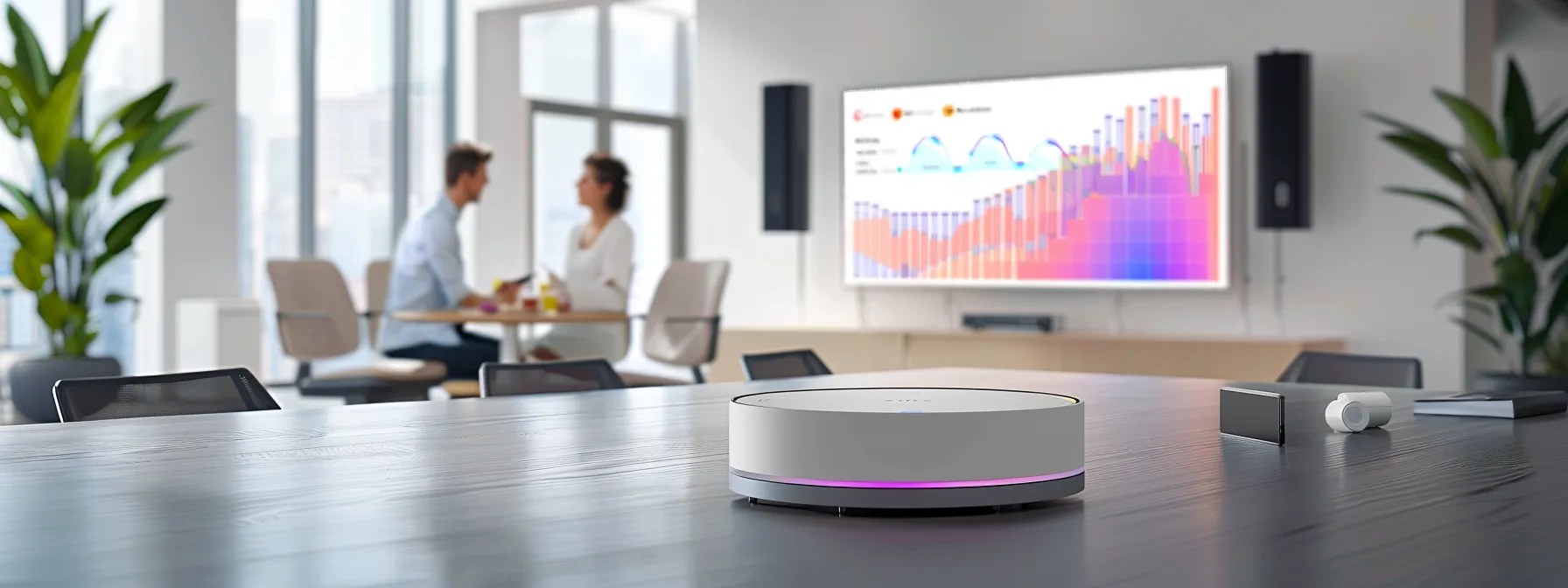 a modern office environment is set with a large screen displaying colorful graphics illustrating the positive effects of nutrition, exercise, and mindfulness on mental health, while a diverse group of engaged professionals collaborates around a sleek conference table.