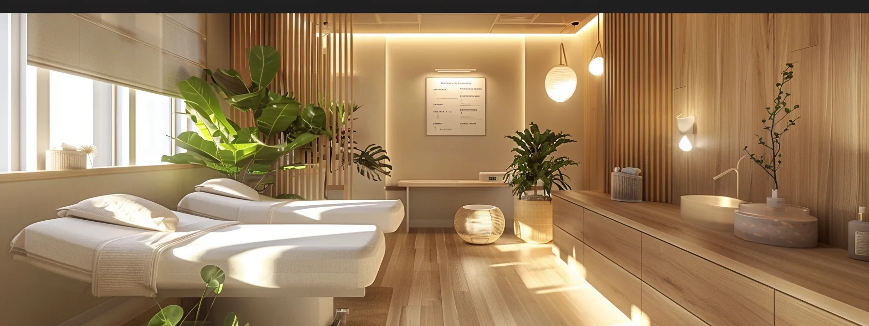 a modern rehabilitation clinic features a serene treatment room with a personalized therapy plan displayed prominently, conveying a sense of tailored care and professionalism in a well-lit, sterile environment.