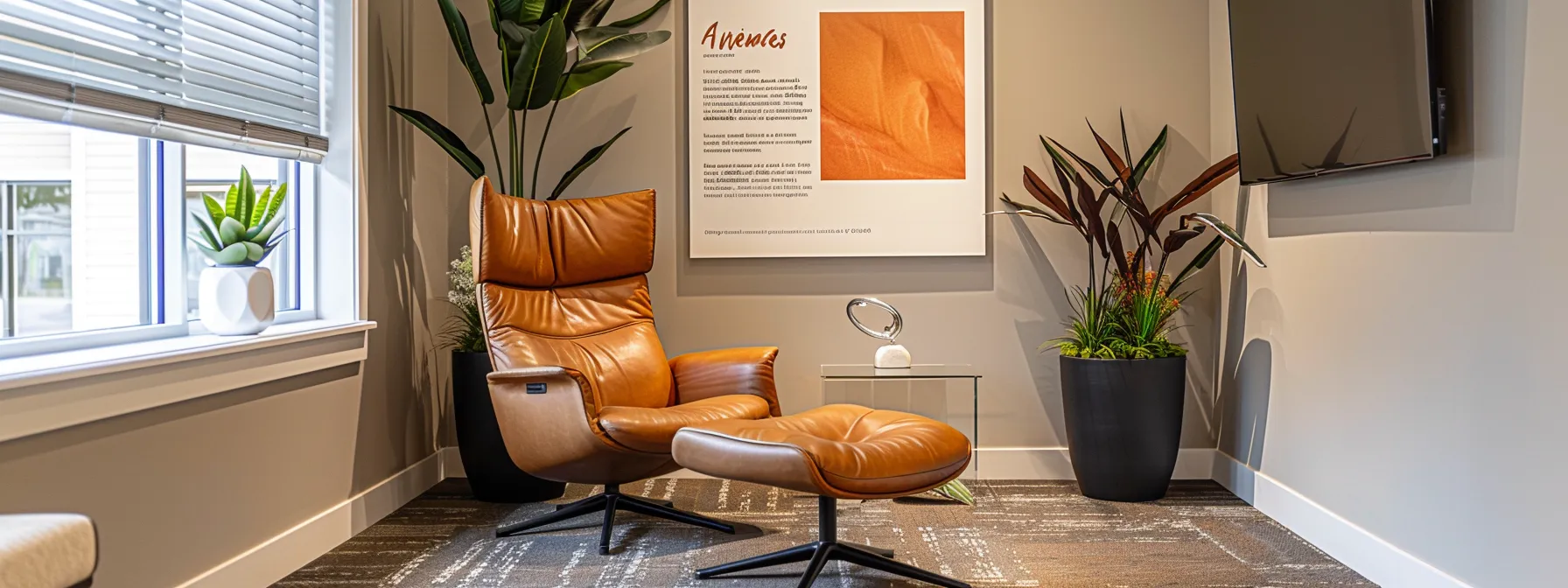 Challenges with professional counseling. a sleek, modern office space features a thoughtfully arranged consultation area with a plush chair and a motivational quote on the wall, symbolizing the welcoming environment of professional counseling services aimed at personal growth and support.