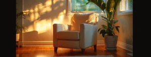 Effective Strategies for Counselling Autistic Adults 5 a calm, soothing environment with a comfortable chair and soft lighting for counseling autistic adults.