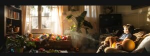 a vibrant, nurturing scene of a cozy living room filled with colorful toys and books, depicting a joyful moment of connection between a parent and a neurodivergent child, illuminated by soft, warm sunlight streaming through a window.