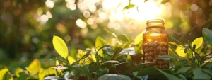 Pills for Anxiety: Understanding Treatment Options and Benefits 9 a serene close-up of an open pill bottle surrounded by calming nature elements, with soft sunlight filtering through leaves, symbolizing hope and healing for anxiety treatment.
