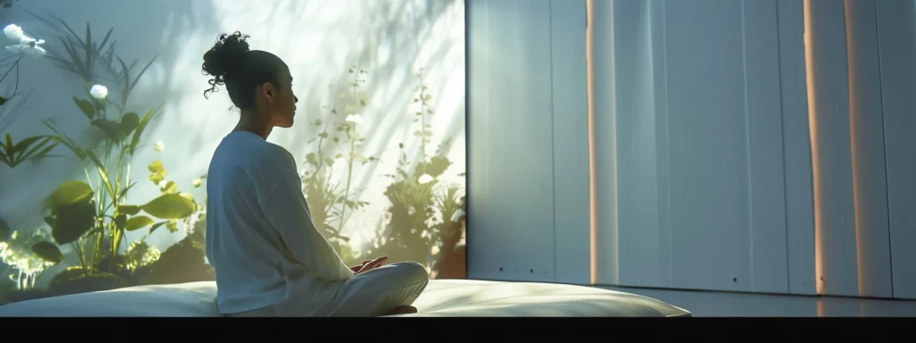 a serene therapy session unfolds in a brightly lit virtual space, where participants engage in supportive discussions against a backdrop of calming nature visuals, symbolizing the transformative power of virtual php treatment for mental health.
