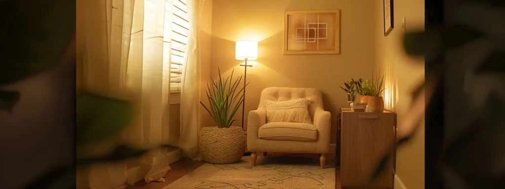 a serene and inviting therapy room, adorned with soft lighting and comfortable furnishings, creates a welcoming atmosphere for individuals seeking mental health support.