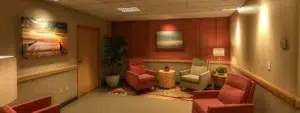 Navigating Challenges in Behavioral Health Care Today 6 a serene, well-lit therapy room featuring comfortable seating, calming artwork, and a soothing color palette, designed to promote mental well-being and foster open communication in behavioral health care.