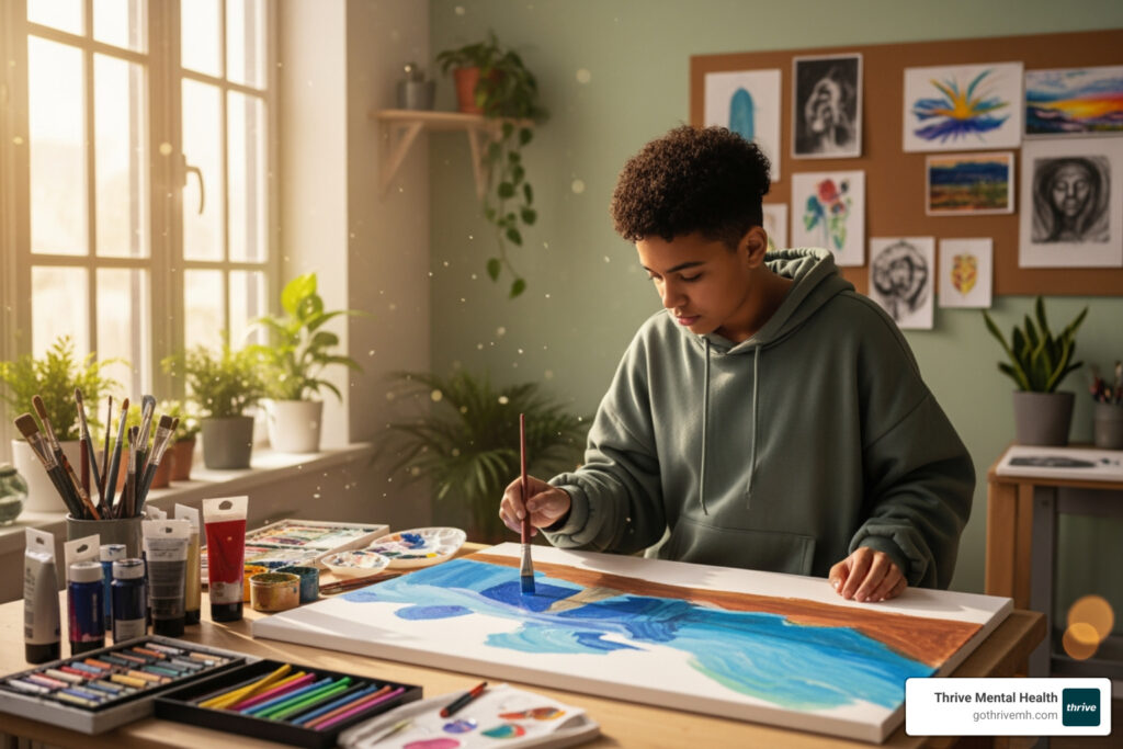 Find mental health programs that use art therapy activities for adolescents in my area.