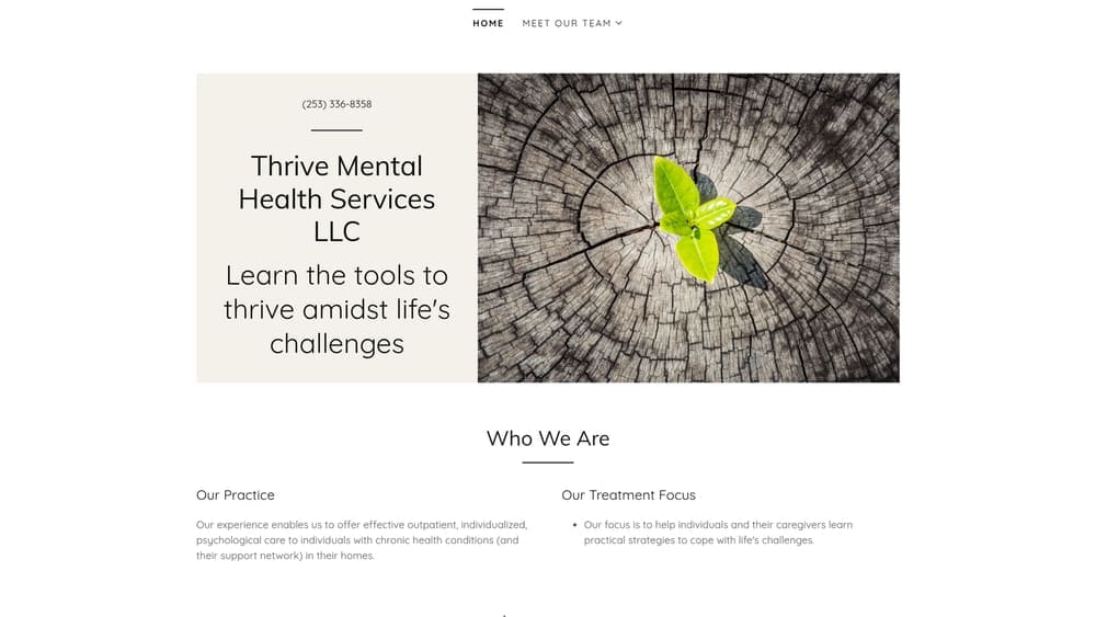 Screenshot of Thrive Mental Health website homepage