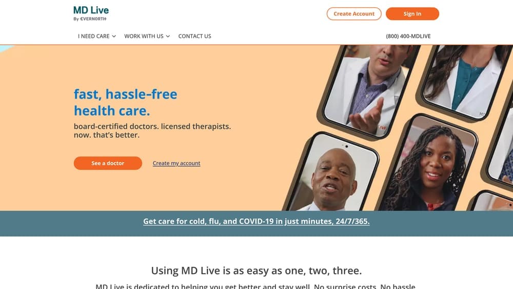 Screenshot of MDLIVE website homepage