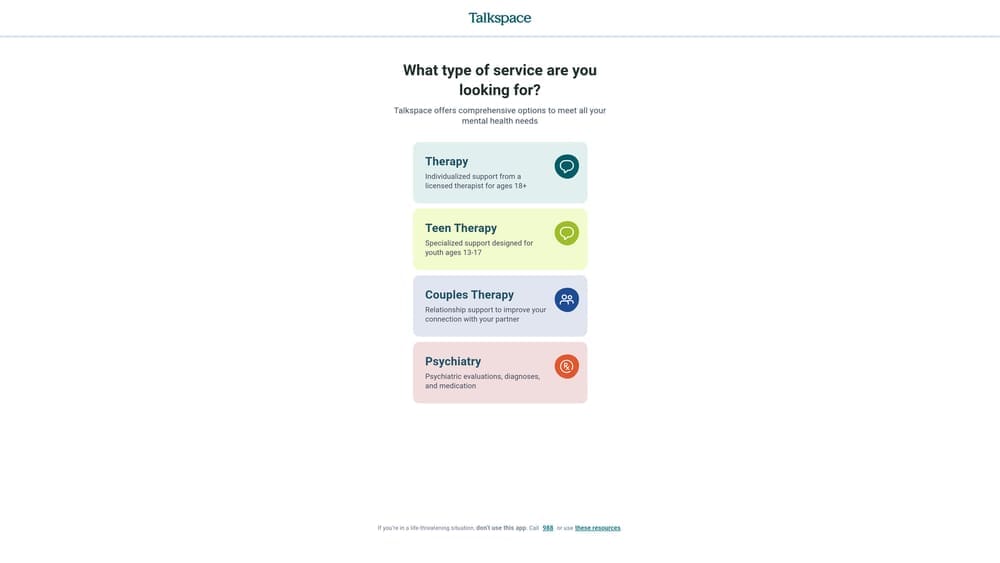 Screenshot of Talkspace website homepage