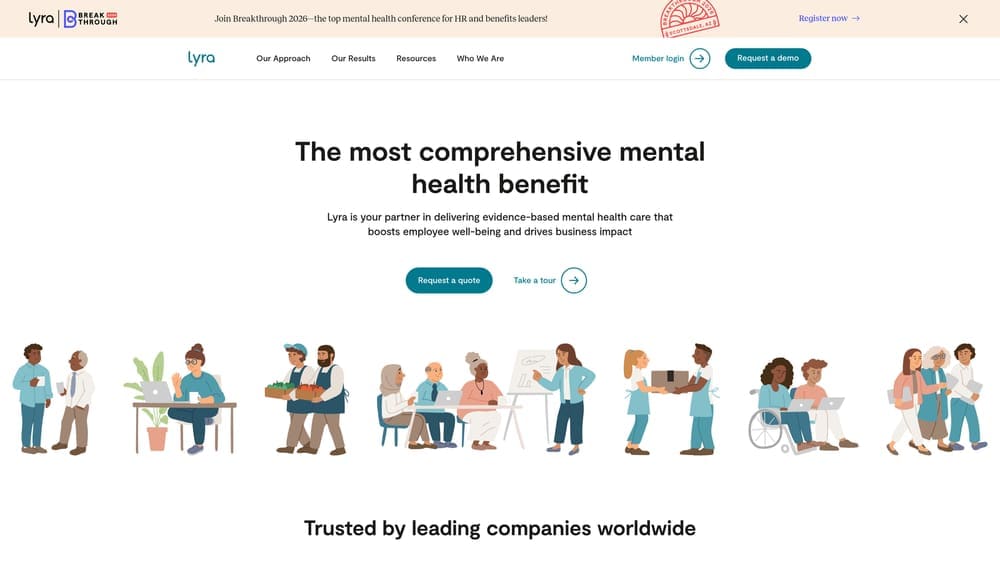 Screenshot of Lyra Health website homepage