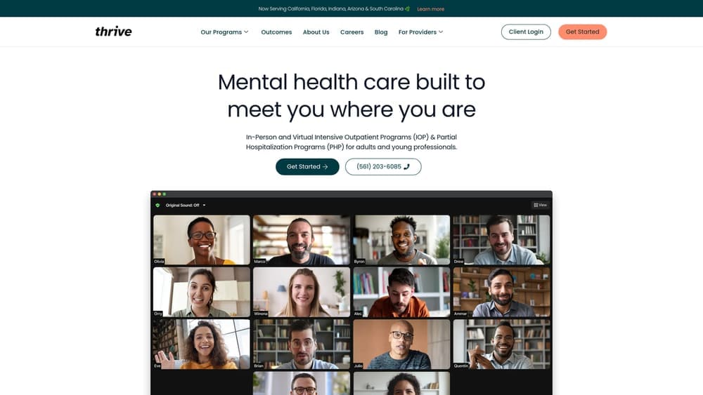 Screenshot of Thrive Mental Health website