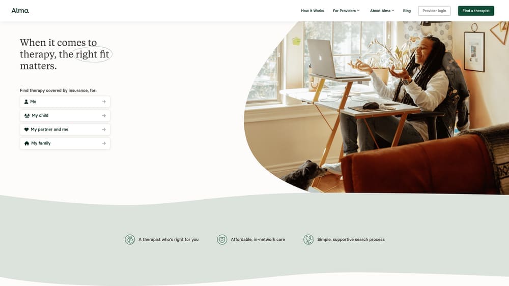 Screenshot of Alma website