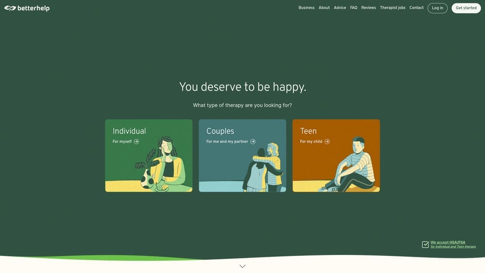 Screenshot of BetterHelp website