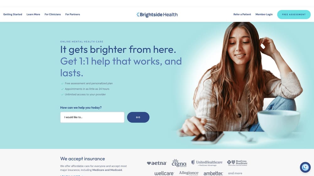 Screenshot of Brightside Health website