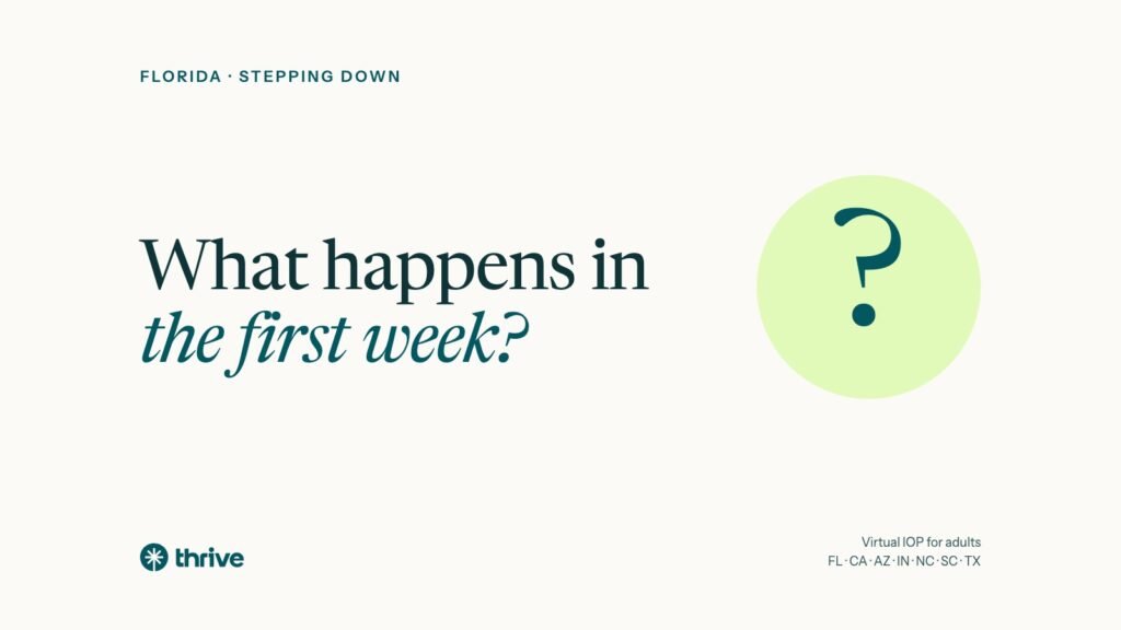 Step-Down From Inpatient Psychiatric Care in Florida: A Guide 4 Florida · stepping down: What happens in the first week?. Thrive.