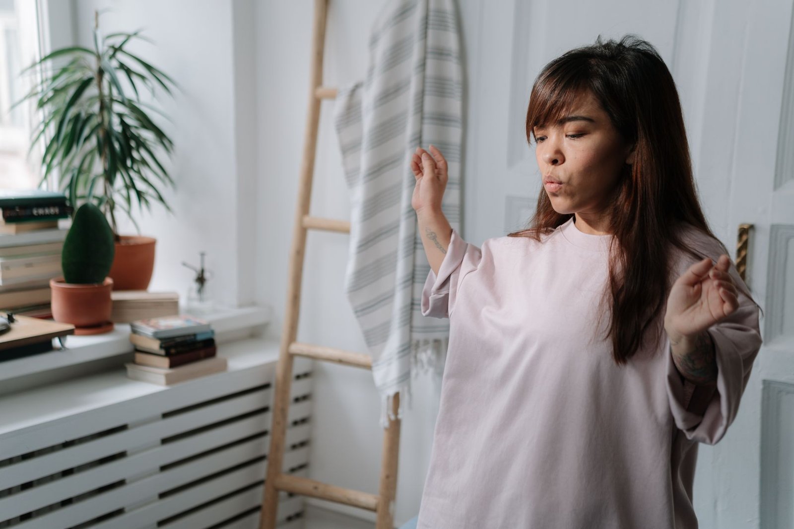 Calm adult in a bright home setting