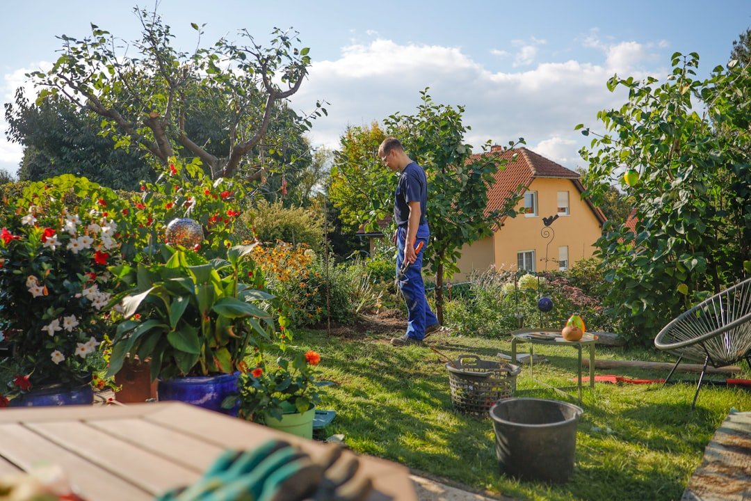 Young man working in the garden.