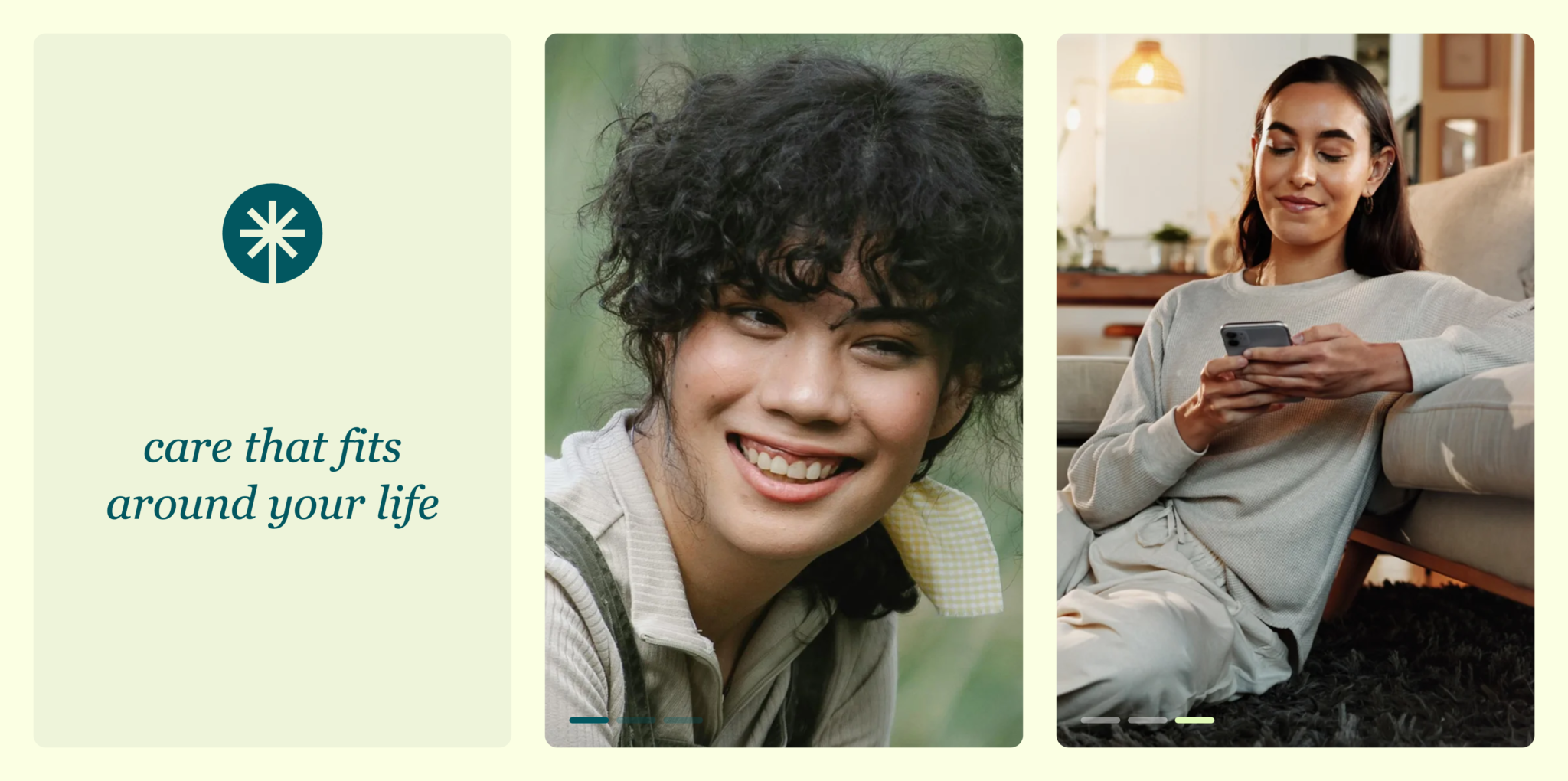 Thrive colors and tagline: care that fits around your life