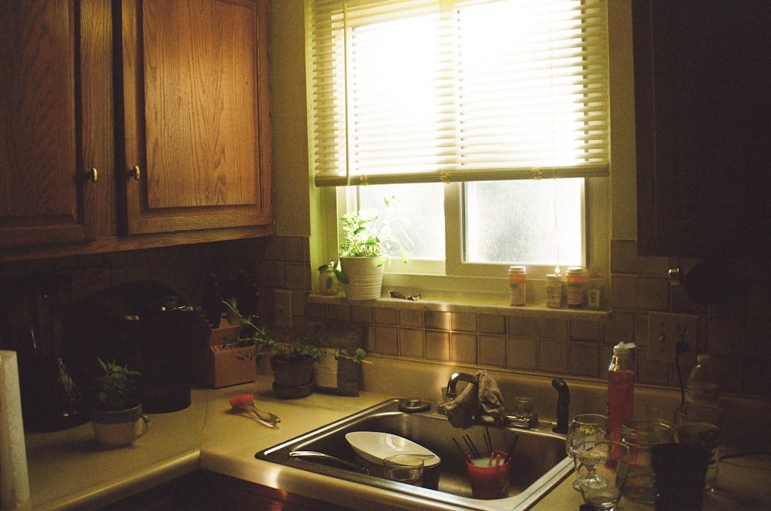 stainless steel sink with faucet.