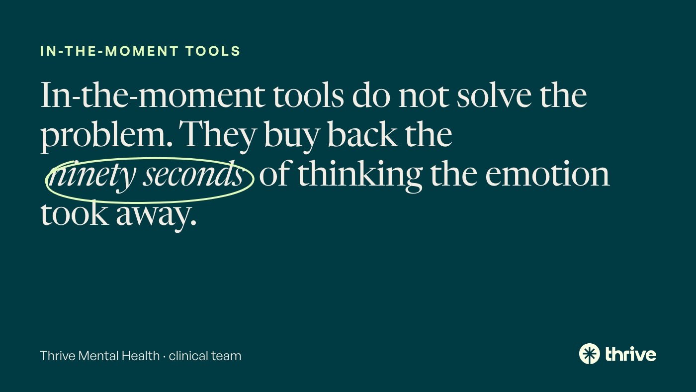 16 Emotion Regulation Activities for Adults, From a Clinical Team 7 In-the-moment tools do not solve the problem. They buy back the ninety seconds of thinking the emotion took away. Thrive Mental Health · clinical team.