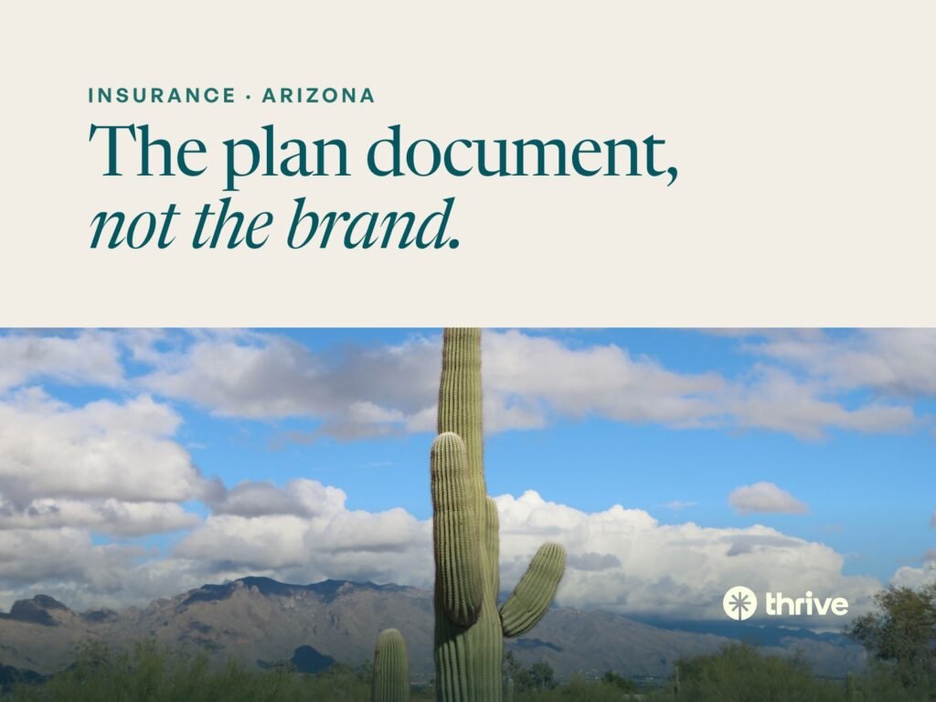 The plan document, not the brand. A saguaro cactus under a bright Arizona sky. Thrive.