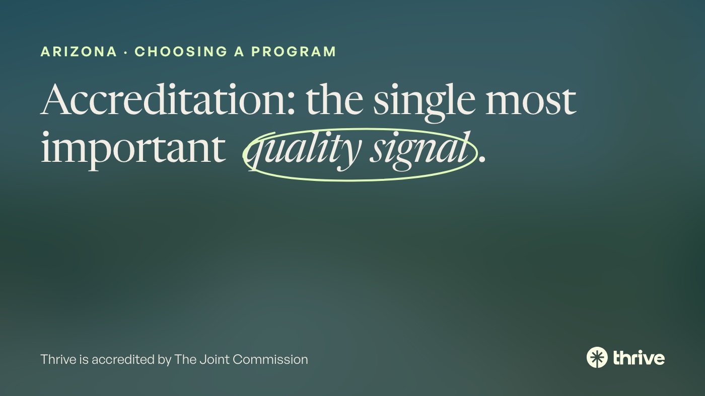 Virtual IOP vs PHP in Arizona: Choosing the Right Level of Care 4 Arizona · choosing a program: Accreditation: the single most important quality signal. Thrive is accredited by The Joint Commission.