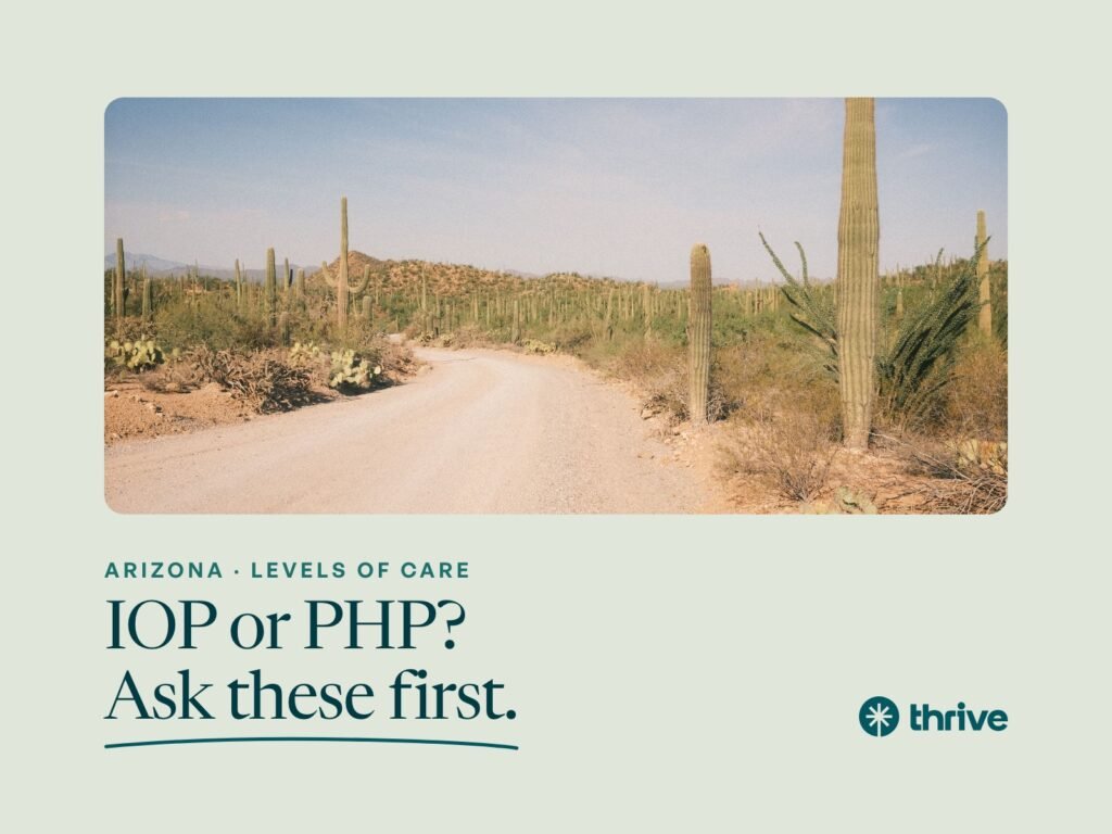 IOP or PHP? Ask these first. A sunny desert path between saguaro cacti. Thrive.