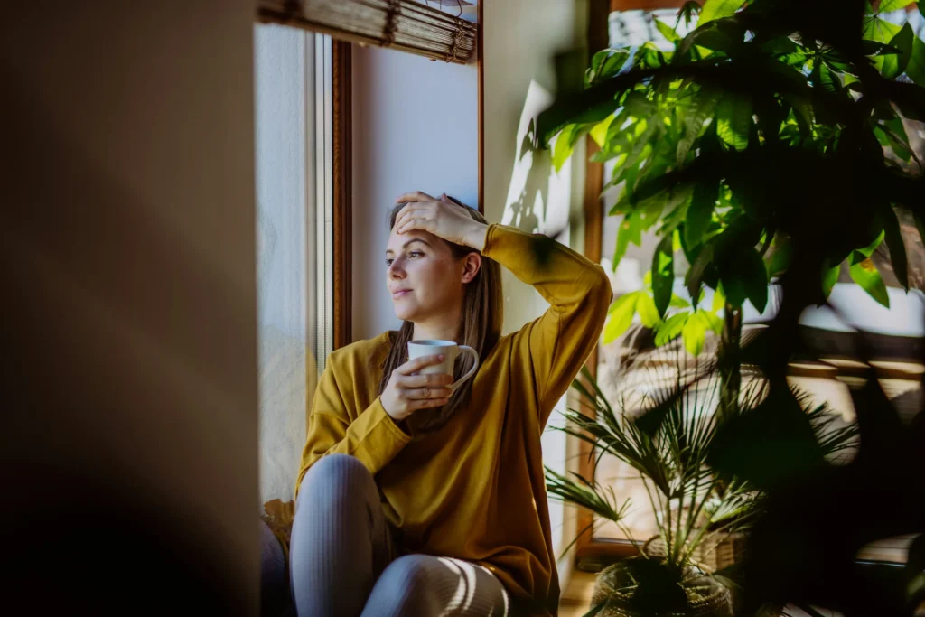 virtual iop woman coffee window home